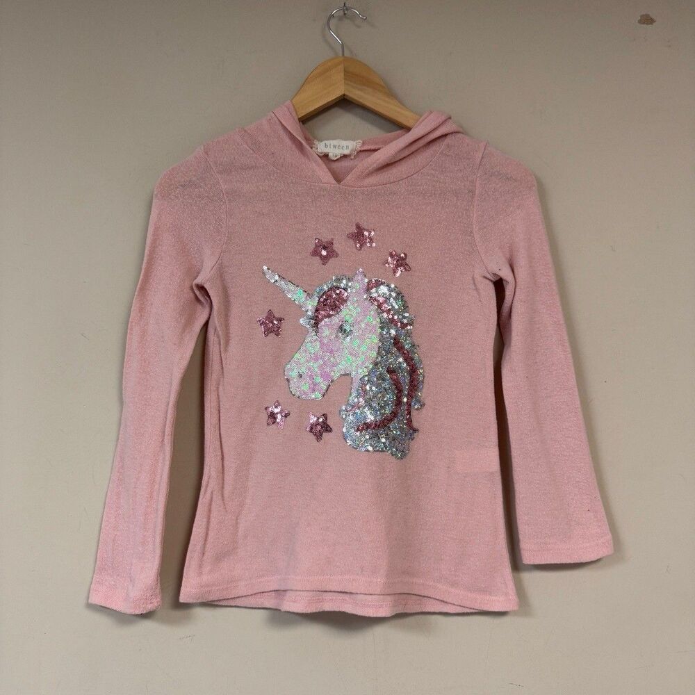 Unicorn Sequin Shirts Girl 10 Pink Hoodie Pullover Long Sleeves Star School Fall